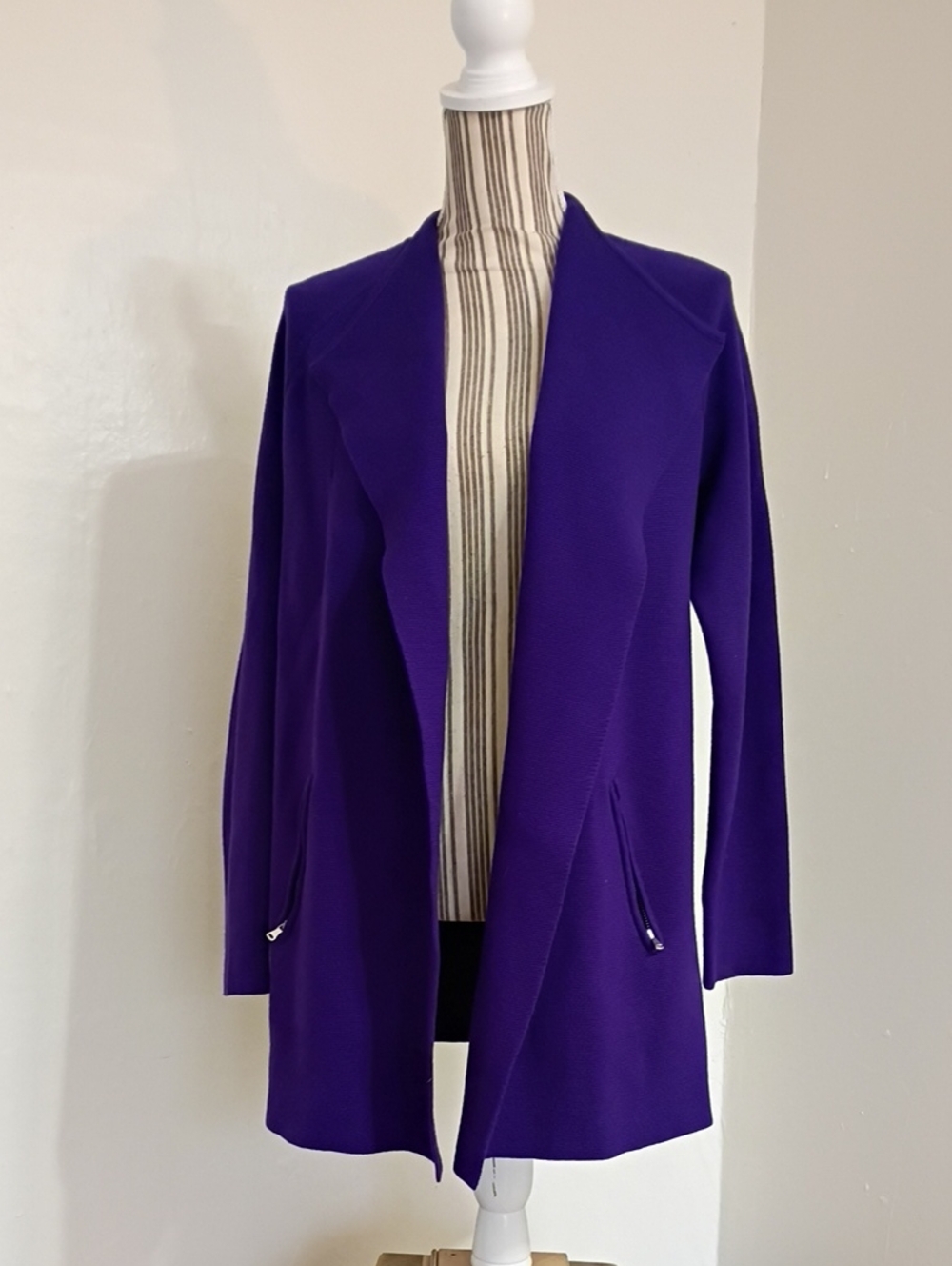 Talbots Vibrant Purple 100% Merino Wool Open Heavy Cardigan Sweater Size M